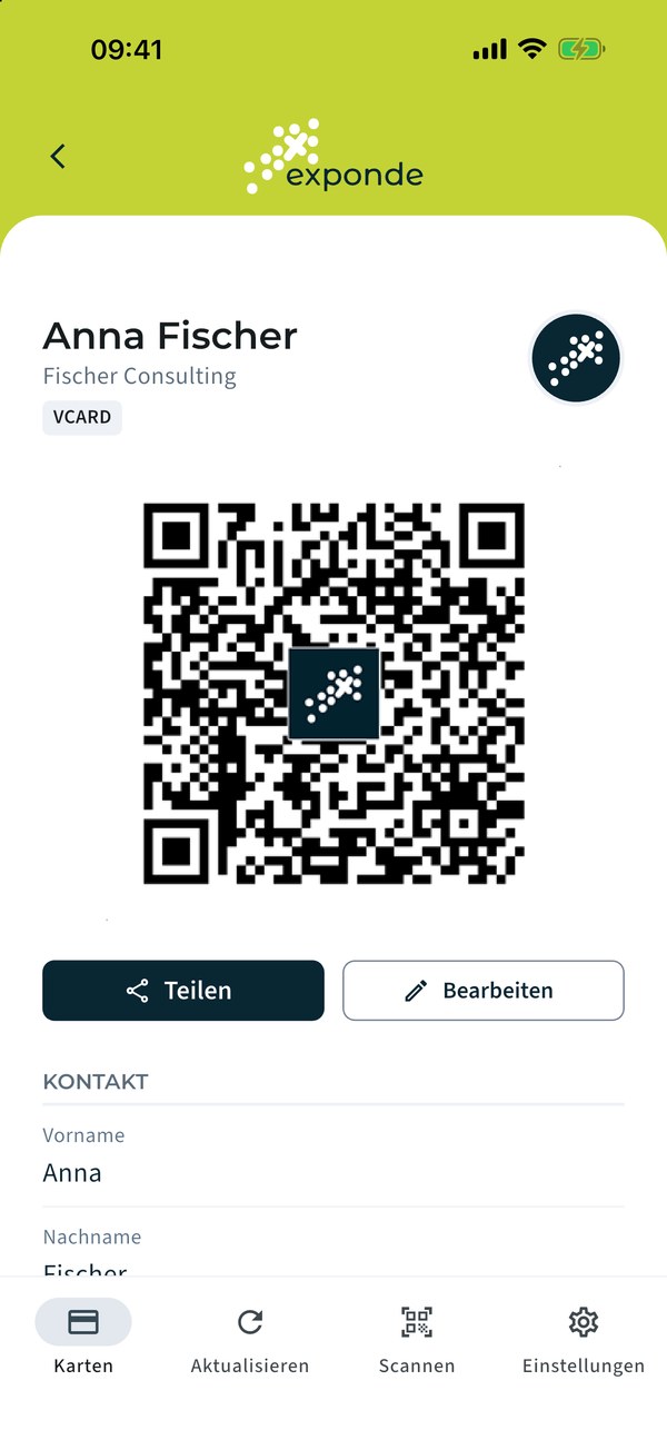 QR-Code einer Kontaktkarte
